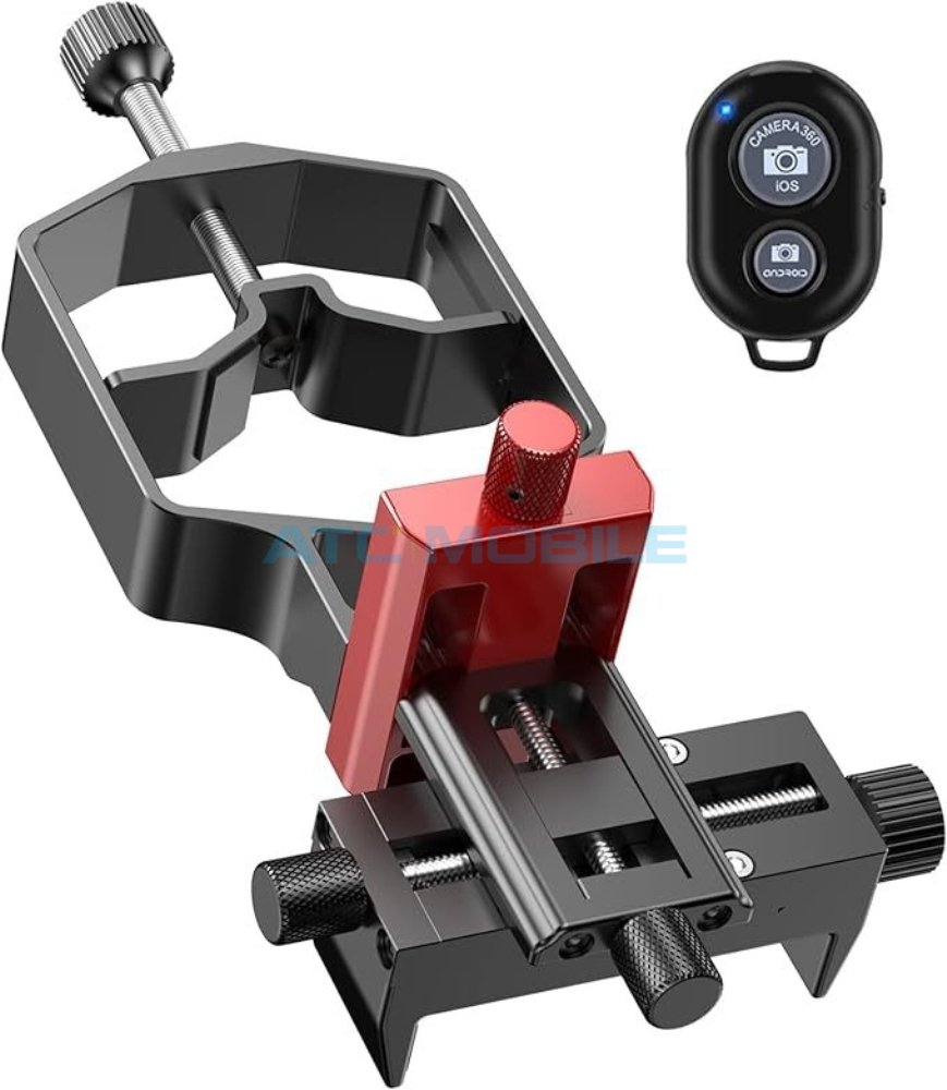 Držák 3-osý telefonu pro binokulární/monokulární mikroskop, dalekohled, puškohled s Bluetooth Držák 3-osý telefonu pro binokulární/monokulární mikroskop, dalekohled, puškohled s Bluetooth