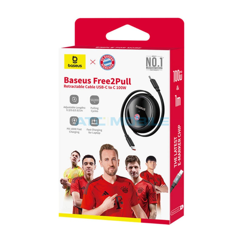 Nabíjecí kabel Baseus Free2Pull USB-C / USB-C černý (100W) Bayern Edition Nabíjecí kabel Baseus Free2Pull USB-C / USB-C černý (100W) Bayern Edition
