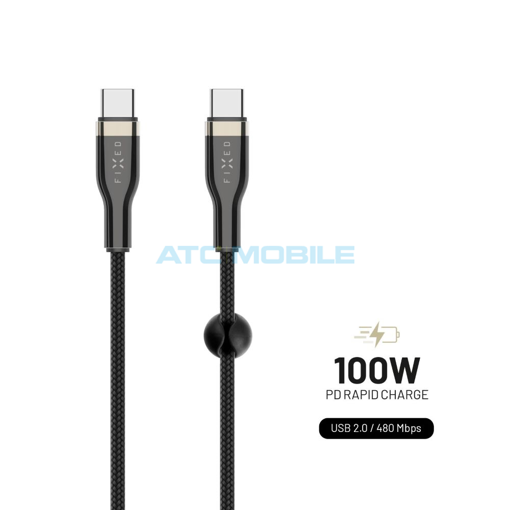 Kabel FIXED USB-C / USB-C 1,2m, opletený, černý (100W, USB 2.0) Kabel FIXED USB-C / USB-C 1,2m, opletený, černý (100W, USB 2.0)