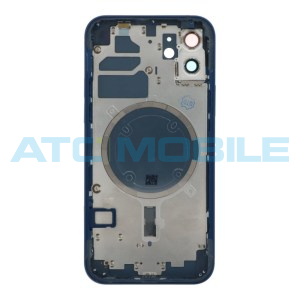 iPhone 12 zadn&iacute; kryt (sklo) s logem, r&aacute;mem modr&yacute; včetně drž&aacute;ku SIM a tlač&iacute;tek, EU verze (OEM) + magn