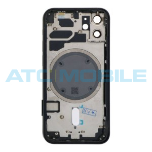 iPhone 12 Mini zadn&iacute; kryt (sklo) s logem, r&aacute;mem čern&yacute; včetně drž&aacute;ku SIM a tlač&iacute;tek (OEM) + magnety