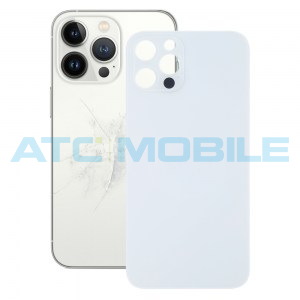 iPhone 13 Pro zadn&iacute; kryt (sklo) stř&iacute;brn&yacute; s logem (OEM) - Big Hole