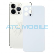 iPhone 13 Pro Max zadn&iacute; kryt (sklo) stř&iacute;brn&yacute; s logem (OEM) - Big Hole