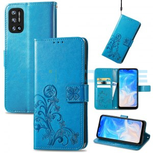 Pouzdro Book Doogee N40 Pro Four-leaf Texture otev&iacute;rac&iacute; modr&eacute;