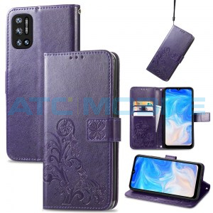 Pouzdro Book Doogee N40 Pro Four-leaf Texture otev&iacute;rac&iacute; fialov&eacute;