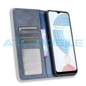 Pouzdro Magnetic Book Realme C21 Retro Texture otev&iacute;rac&iacute; modr&eacute;