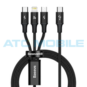 Kabel Baseus Rapid 3v1 USB-C / USB-C, Lightning, microUSB čern&yacute; (20W, 1,5m)
