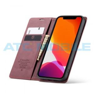 Pouzdro CaseMe Magnetic Book iPhone 12, 12 Pro červen&eacute;