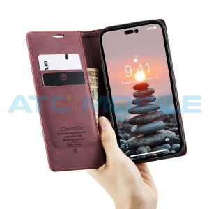 Pouzdro CaseMe Book  iPhone 15 Pro červen&eacute; (Wine Red)