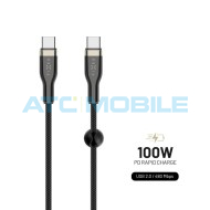Kabel FIXED USB-C / USB-C 1,2m, opleten&yacute;, čern&yacute; (100W, USB 2.0)