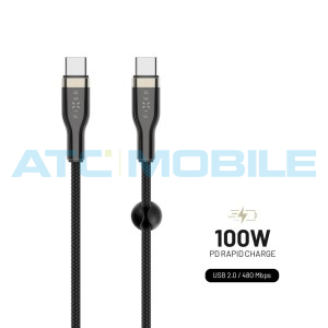 Kabel FIXED USB-C / USB-C 1,2m, opleten&yacute;, čern&yacute; (100W, USB 2.0)