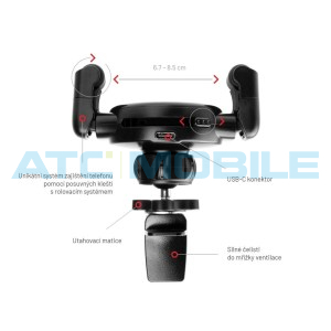 Drž&aacute;k FIXED Roll 2 Wireless univerz&aacute;ln&iacute;, do ventilace, čern&yacute; (15W)