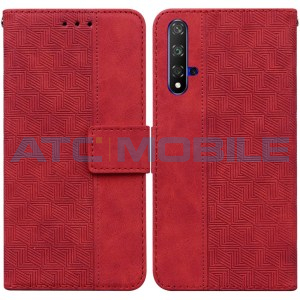 Pouzdro Shield4U Huawei Nova 5T (YAL-L21), Honor 20 (YAL-L21A) Geometric Texture otev&iacute;rac&iacute; červen&eacute;