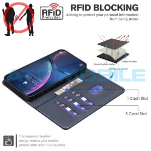 Pouzdro Shield4U Realme 14 5G Litchi RFID blokace, otev&iacute;rac&iacute; modr&eacute;