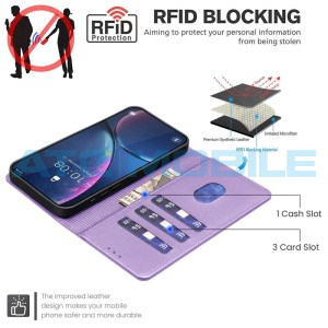 Pouzdro Shield4U Realme 14 5G Litchi RFID blokace, otev&iacute;rac&iacute; fialov&eacute;