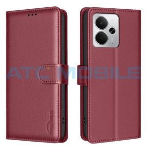 Pouzdro Shield4U Realme 14 5G Litchi RFID blokace, otev&iacute;rac&iacute; červen&eacute;