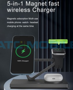 Nab&iacute;jec&iacute; stoj&aacute;nek Shield4U MagPowerstation 3v1 s LED osvětlen&iacute;m (telefon, sluch&aacute;tka hodinky) čern&yacute;