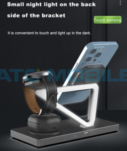Nab&iacute;jec&iacute; stoj&aacute;nek Shield4U MagPowerstation 3v1 s LED osvětlen&iacute;m (telefon, sluch&aacute;tka hodinky) čern&yacute;