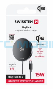 SWISSTEN wireless nab&iacute;ječka MagPuck Qi2 1.5 M (kompatibiln&iacute; s MagSafe)