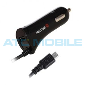 SWISSTEN autonab&iacute;ječka USB + microUSB (2,4A) čern&aacute;