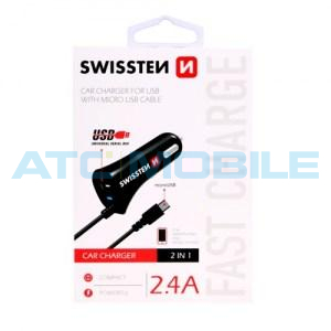 SWISSTEN autonab&iacute;ječka USB + microUSB (2,4A) čern&aacute;