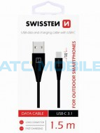 Kabel SWISSTEN USB-C (3.1, 1,5m) čern&yacute; (9mm) pro odoln&eacute; telefony