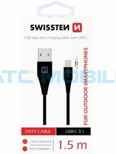 Kabel SWISSTEN USB-C (3.1, 1,5m) čern&yacute; (9mm) pro odoln&eacute; telefony