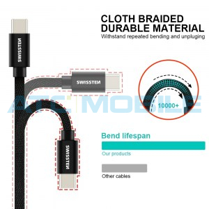 Kabel SWISSTEN TEXTILE USB / USB-C 2m čern&yacute;