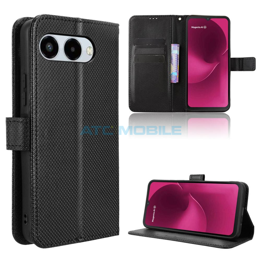Pouzdro Shield4U T Phone 3 5G (2025) Diamond Texture otevírací černé Pouzdro Shield4U T Phone 3 5G (2025) Diamond Texture otevírací černé