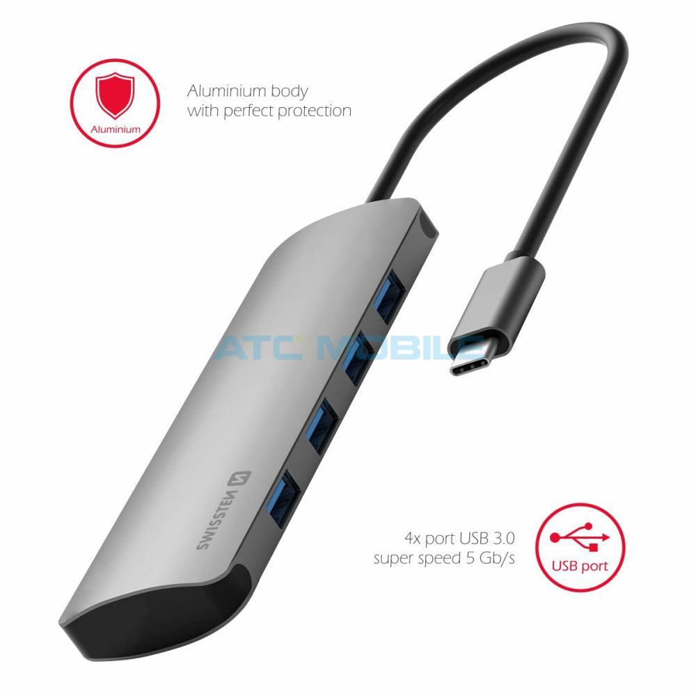 SWISSTEN USB-C Hub 4v1 (4x USB 3.0) hliník SWISSTEN USB-C Hub 4v1 (4x USB 3.0) hliník