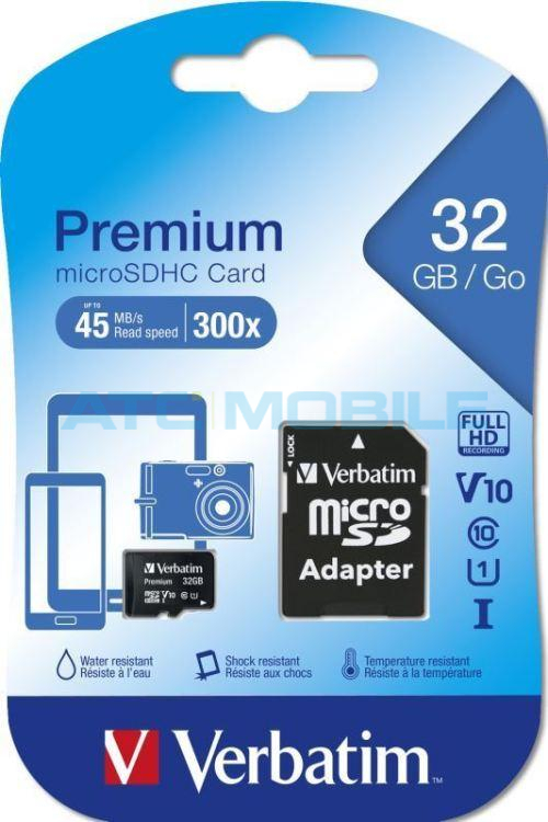 Verbatim 32GB microSDHC PREMIUM UHS-I (U1) (45MB/s), V10, Class 10 + adaptér Verbatim 32GB microSDHC PREMIUM UHS-I (U1) (45MB/s), V10, Class 10 + adaptér